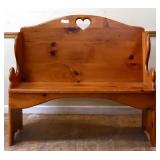 Vintage pine bench w/ heart cutout