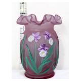 Fenton rose satin alexandrite vase w/ flowers