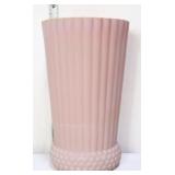 Vntg Jeanette ribbed 9in pink milk glass vase