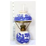 Vintage blue willow miniature oil lamp