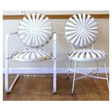 Pair vntg white strapped iron outdoor chairs