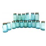 Set of 16 blue mason jars #0-15, inc #13