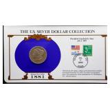 1881 Morgan Silver Dollar with info card