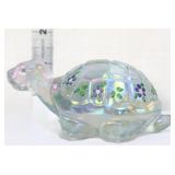 Fenton clear iridescent turtle w/ purple flowers