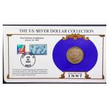 1887 Morgan Silver Dollar with info card