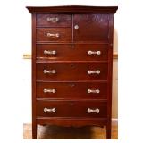 Vintage oak tall chest w/ glass pulls