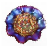 Vintage 8.5in 3 fruits carnival footed bowl