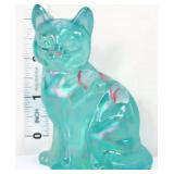 Fenton aquamarine iridescent sitting cat