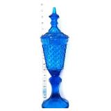 Vintage blue 15in diamond point compote w lid