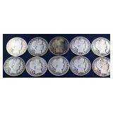 Lot of 10 barber half dollars