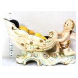 Vntg 12in long cherub w/ cornucopia bowl