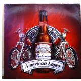 Metal embossed 29.5x30 Budweiser motorcycle adv