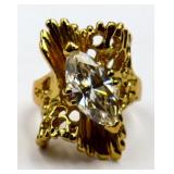 Gold over base white sapphire ring, lab grown