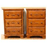 Pair oak 3 drawer nightstands