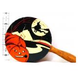 Vntg orange/black tin litho tin rattle noisemaker