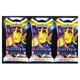 3 sealed Pokemon Silver Tempest booster packs
