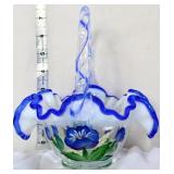 Fenton cobalt crest opalescent basket w/ flowers