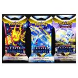 3 sealed Pokemon Silver Tempest booster packs