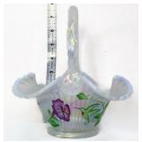 Fenton iridescent basket w flower & hummingbird