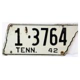 1942 state shape Tennessee license plate