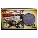 1880 Morgan dollar on Jesse James Info card