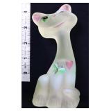 Fenton 5in satin opalescent happy cat w dragonfly