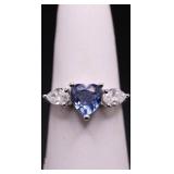 Heart cut tanzanite ring, lab created