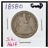 1858O seated liberty half dollar