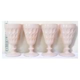 4 Jeanette pink milk glass thumbprint stemware