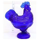 Cobalt rooster candy dish