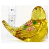 Fenton buttercup yellow bird w/ flowers