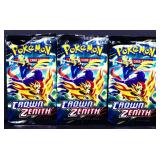3 sealed Pokemon Crown Zenith foil card packs