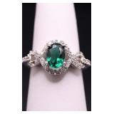 Oval cut emerald ring, lab created