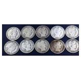 Lot of 10 barber half dollars