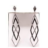 Pair genuine black/white diamond earrings