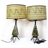 Pair MCM tripod base lamps w/ round shade see pic