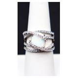 Sterling oval fire opal ring, lab grown