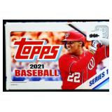 Topps 2021 baseball card box with contents