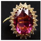 10k gold oval cut tourmaline ring, lab created