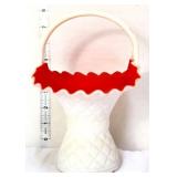 Kanawha satin milk glass/red basket