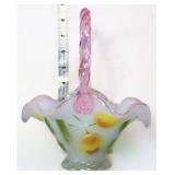 Fenton pinkcrest iridescent basket w/ tulips