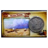 1921 Morgan dollar on Wagon Trains Info card