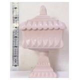 Jeanette pink milk glass covered wedding compote