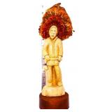 14in Native American carved figure w/ headdress