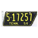 1954 state shape Tennessee license plate