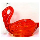 Amberina glass swan dish