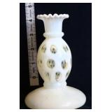 White opalescent coin dot 4in candleholder