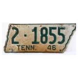1946 state shape Tennessee license plate
