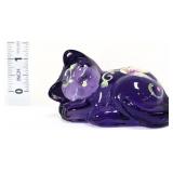 Fenton amethyst sleeping cat w/ flowers