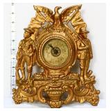 Vntg iron 10in easleback clock w/ soldiers
